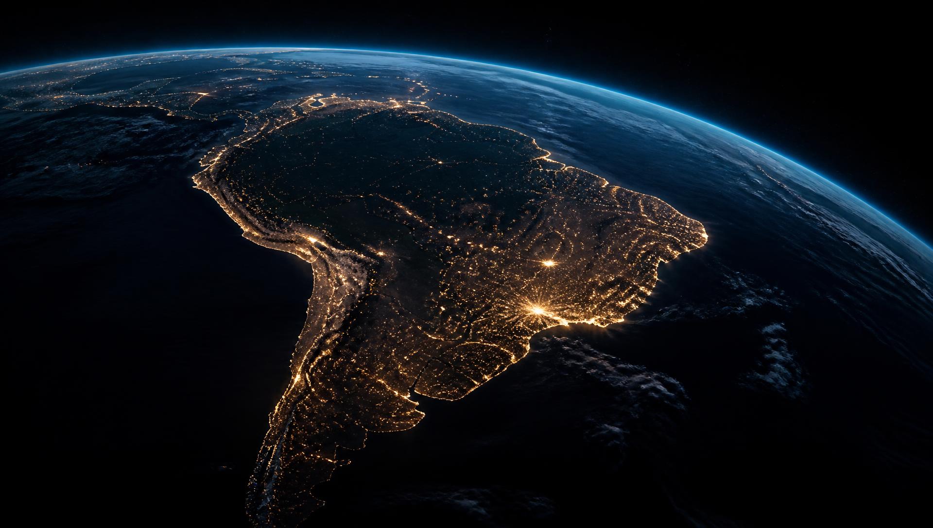 Vista nocturna de Latinoamérica desde el espacio